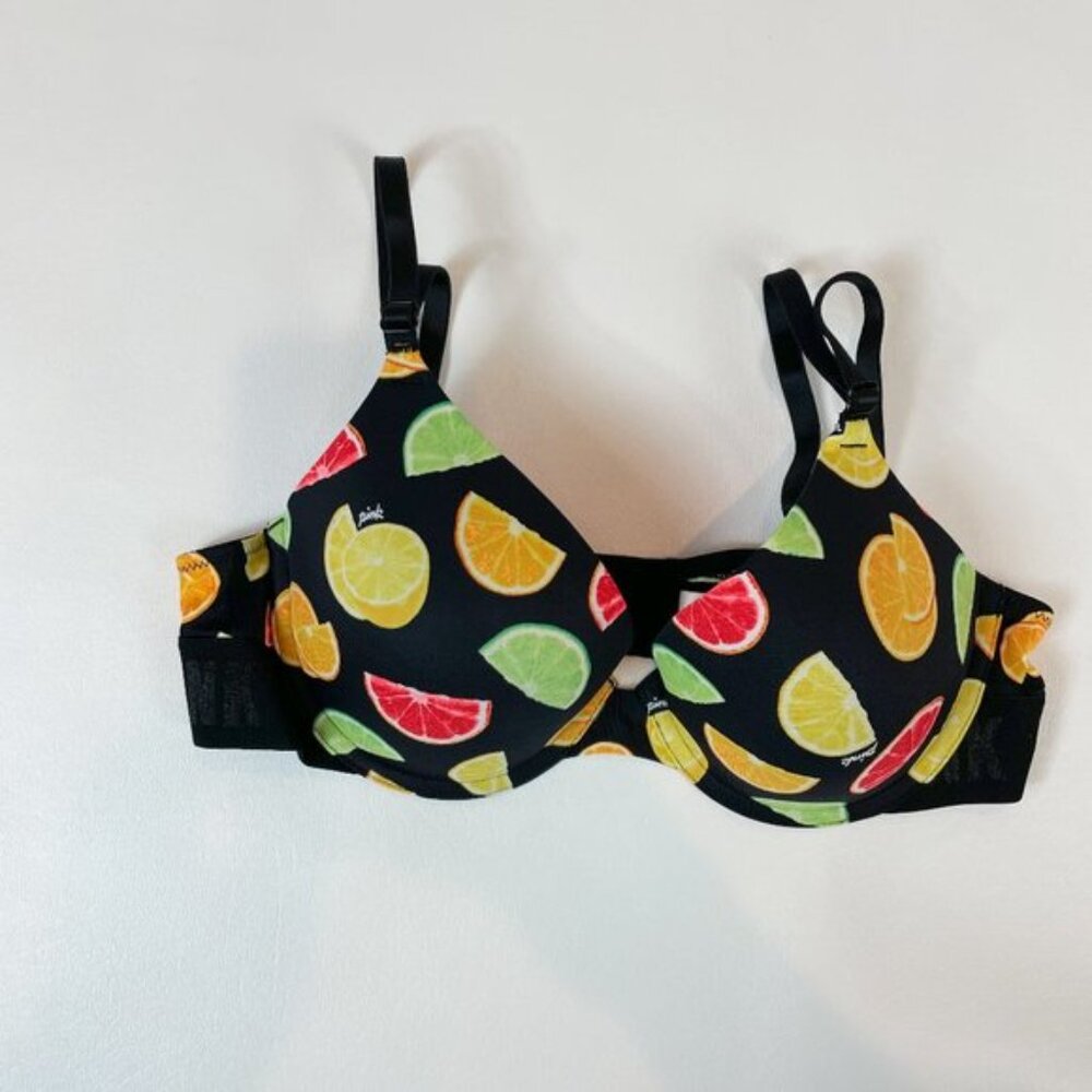 NWOT Victoria's Secret PINK Bra 34B Wear Everywhere Push-Up Fruit Lemon